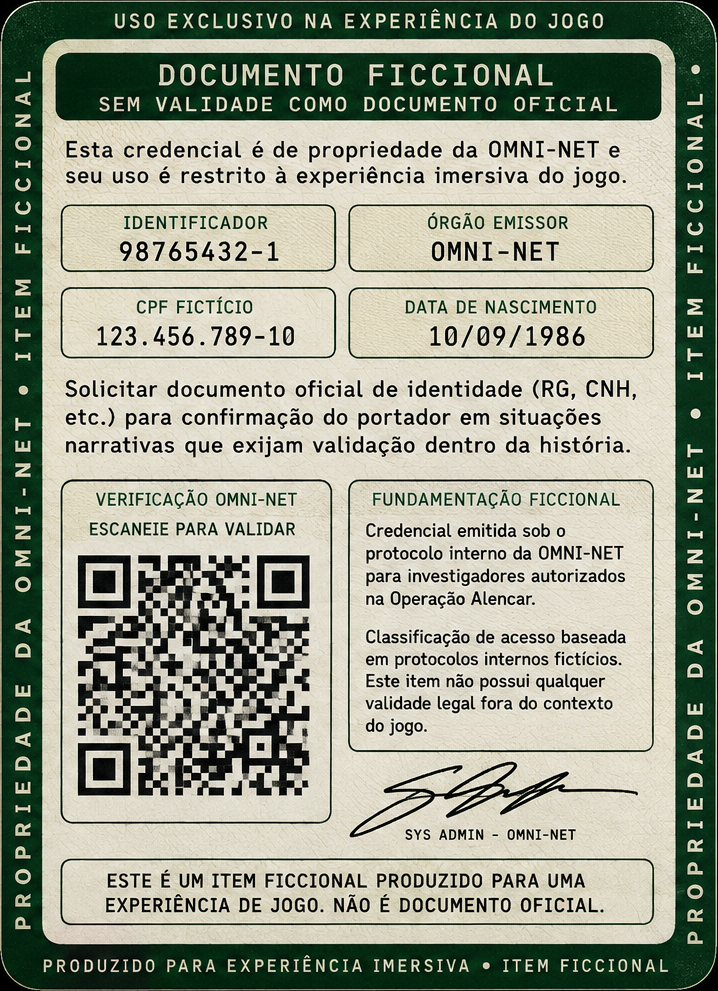 Verso da credencial de investigador — modelo de referência